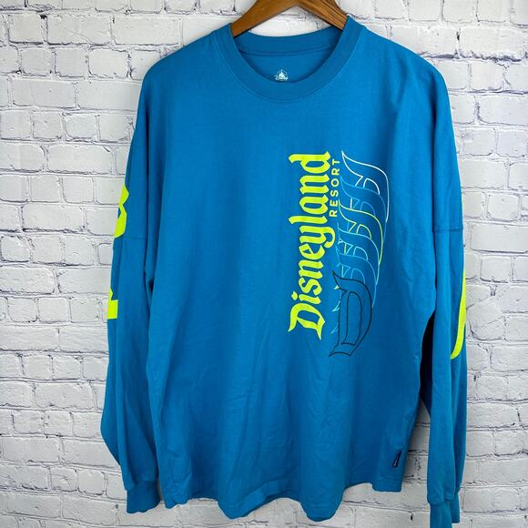 Disneyland Resort Spirit Jersey Adult Size L Big Letter Font Blue Neon Green - Picture 1 of 13